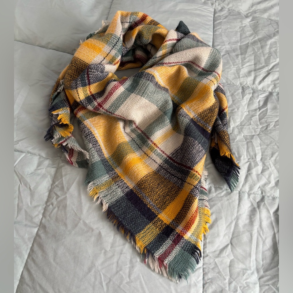 Plaid Fringed Large Square Blanket Wrap Shawl